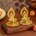 TIED RIBBONS 2 Pcs Diwali Diyas for Pooja | 4.3 Inch, Gold | Ganesh Diya Metal | Indian Decorations for Home, Puja, Mandir | Oil Lamp for Pooja, Diwali Decorations for House