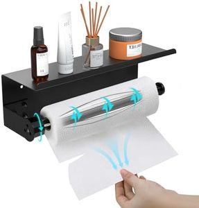 WEST TUNE Paper Towel Holder Wall Mount with Shelf - Paper Towel Holder with Damping Effect,Adhesive or Drilled for Bathroom/Garage/Kitchen(Stainless Steel, Matte Black)