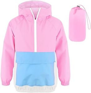 MODAFANS Girls Boys Rain Jacket Lightweight Waterproof Packable Hooded Half zip RainCoats Windbreaker for Outdoor 12-13T,Pink