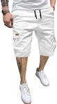 JMIERR Mens Casual Twill Cargo Shorts Cotton Drawstring Classic Cargo Stretch Short with 6 Pockets for Men, US44(4XL), A White