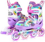 Unicorn Rainbow Inline Skates for Girls Teens Womans,4-Pejiijar Roller Skates for Girls Ages 6-8-12 w/Luminous Wheels,Kids Adjustable Roller Shoes for Birthday Xmas Gifts