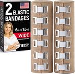 Premium Elastic Bandage Wrap – 2pk + 18 Extra Clips – 6 in x 15ft – Wide Compression Bandage Wrap - Waist, Thigh, Knee, Lymphedema, Body Wrap