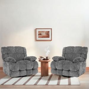 Ceruvia 2 Pack Chenille Power Recliner Chair with Swivel & Rocker, Gray