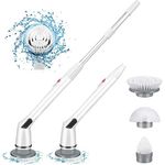 Spin Scrubber, Electric Toilet Floor Scrubbing Brush Cordless Car Cleaning Brush, Shower Scrubber with Long Handle Power Cleaner Brush Set for Kitchen Car Wheel Wash Bathroom Grout Tile Sink Tub