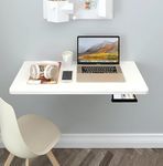 QARA (16x24 inches Solid Wood Wall Mounted Folding Study Table| Wall Mount Table | Foldable Laptop Desk for Home and Office Computer- White