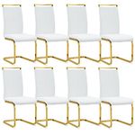 Baysitone Modern Dining Chairs Set of 8, Side Dining Room Chairs with Golden Legs, Kitchen Chairs with Faux Leather Padded Seat High Back, Chairs for Dining Room,Kitchen, Living Room White