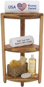 EcoDecors SnazzyCorner Natural Teak Corner Shower 3 Tier Shelf – Bathroom Organizer | Natural Wood Colors | Waterproof Teak Shower Caddy | Bathroom Storage & Organization | 33 Inches Tall