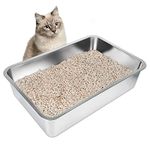 IKITCHEN Stainless Steel Cat Litter Box, Metal Cat Litter Tray with Anti-Slip Rubber Bottom, Kitty Litter Pan 23.5" L x 15.5" W x 6" H, Non Stick, Non Odor Absorbing, Easy Clean