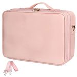 LACOPINE Portable Makeup Bag Eva Professional Makeup Artist Bag Makeup Train Case Makeup Organizer Bag For Travel And Home Use (Baby Pink, 16 Inch (2 Layer), Cosmetic Bag)