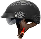 VCAN Cruiser Solid Flat Black Half Face Motorcycle Helmet (Tread, X-Small)