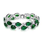 Ever Faith Cubic Zirconia Wedding Bridal Bracelet, 2 Layers Teardrop CZ Tennis Bracelet for Women Girls Green Silver-Tone