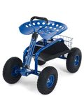 Garvee Heavy Duty Garden Cart, Garden Scooter Rolling Work Seat, 360° Swivel with 10-Inch All-Terrain Inflatable Tires, Extendable Steering Handle & Metal Tool Tray for Planting, Weeding, Yard Work