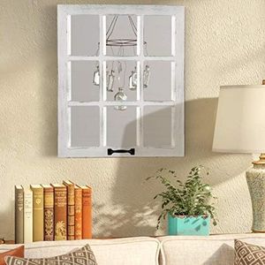 LOSOUR Decorative Wall Mirror-Distressed Wood Windowpane Mirror- Farmhouse Mirrors for Wall with Hanging Hardware for Bedroom Living Room Bathroom Kitchen (１, 18Wx23L)