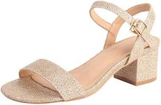 DADAWEN Women's Open Toe Ankle Strap Glitter Low Block Chunky Heels Sandals Dress Pumps Shoes Gold US Size 8