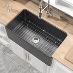 HOMLYLINK Farmhouse Sink Black 30 Inch Farm Sink Apron Sink Farmhouse Kitchen Sink Farmer Sink Undermount Kitchen Sink Barn Sink Fireclay Sink Matte Black Single Bowl 30x18x10