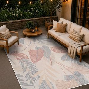 Loom&Crate Washable Indoor Outdoor Area Rug 12x15, Patio Rug, Cream Taren