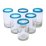 NOVICA 290181 'Sky Blue Halos' Hand-Blown Recycled Glass Tumblers (Set of 6), 4.3" Tall Clear