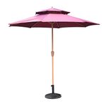 7 star DECOR Premium Double Top 9ft Diameter Center Pole Umbrella with Designer Base for Outdoor Cafe | Lawn Area (Maroon)