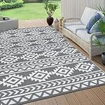 Pauwer Outdoor Rug 5'x7' for Patios Clearance Waterproof Outdoor Patio Rug, Reversible Mats, Plastic Straw Rug, Outdoor Camping Rugs, Indoor Outdoor Carpet for RV Camping, Picnic, Beach, Deck, Grey