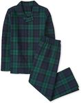 The Children's Place unisex child The Children's Place Kids Plaid Flannel Pajama Set, Navy/Green Plaid, X-Small US