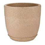 ENGRAFT SAPLINGS DECORA Cool Fibre Pot Marble Look Roto Moulding Flower Pot with Bottom Tray Suitable for Home and Garden (Beige/Sand Stone) (10 INCH)