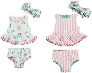 Mud Pie Girls Reversible Swimsuit & Headband Set, Rainbow, 3-6 Months
