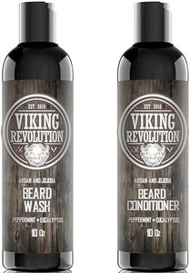 Viking Revolution Beard Shampoo and Conditioner Set - Top-tier Beard Care Kit with Argan & Jojoba Oils for Healthy Beard Growth, No Itching or Irritation, Rich Lather, Eucalyptus Scent (10 oz)