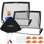 Football Goals for Kids, 4'x 3' Foldable Football Net Set of 2 Post with 6 Football Cones, 8 U-shaped Steel Nails and Carry Bag, Football Training Equipment for Garden, Backyard, Playground-Black