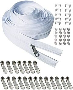 JOSDIOX Zipper by The Yard #3 White Sewing 10 Yard Long Zipper in Continuous Nylon Coil with 20pcs Zipper Sliders Zipper Pull and 30pcs Zippers Stops for Upholstery Sewing