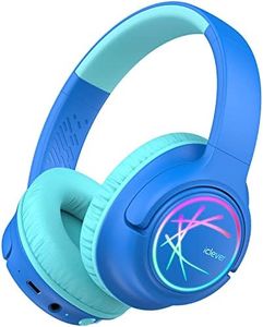 Kids Headphones Wireless with LED Lights, iClever BTH18 Safe Volume 74/85/94dBA, 43H Playtime, Stereo Sound, USB-C, AUX Cable, Bluetooth5.3 Over Ear Kids Headphones Wireless for Tablet/Travel, Blue