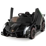 COSTWAY 12V Kids Electric Ride on Car with Remote Control, LED Lights, MP3, Music, Hydraulic Doors, 4 Motors Licensed Lamborghini Battery Powered Toy Vehicle for Boys and Girls (Black)