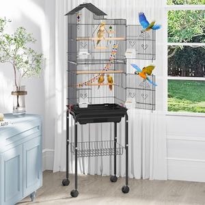 YITAHOME 62 inch Metal Bird Cage, Large Parakeet Cages for Parrot, Cockatiel, Lovebird, Pigeon with Roof Top, Rolling Stand and Hanging Toys