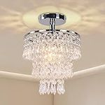 FRIXCHUR Modern Crystal Chandelier Ceiling Light Fitting Hallway Lights Ceiling Light 3 Tiers Crystal Raindrop Chandelier for Bedroom Living Room Dining Room (Chrome)