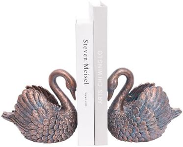 Kakizzy Swan Decorative Bookends,Resin Book Ends for Shelves,Unique Bronze Book Holders,Heavy Duty Swan Decor for Home Office Desk Bookshelf,Set of 2,Gifts for Anniversary
