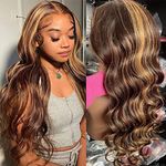 Highlight Lace Front Wig Human Hair Transparent 13X4 Lace Frontal Wigs Body Wave Colored Ombre P4/27 Human Hair Glueless Wigs For Black Women 200% Density Pre Plucked With Baby Hair 24 Inch