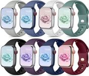 Mastten 8 Pack Sport Straps Compatible with Apple Watch Straps 42mm 41mm 40mm 38mm for Women Men, Soft Silicone Replacement Band for Apple Watch Series 10 9 8 7 6 5 4 3 2 1 / iWatch SE, Dark Colour