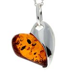 Modern Genuine Cognac Baltic Amber & Sterling Silver Heart Pendant without Chain - GL239C