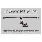 Dangly Kitty Cat Black Wish Bracelet, Hemp with Silver Tone Charm on Printed Card, Adjustable Size up to 12 inches, Unisex Friendship Bracelet, Pet Animal Lover Gift