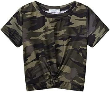 Arshiner Girls Casual Tie Dye Short-Sleeve T-Shirt Cute Print Summer Blouse for Girls Twist Front Tunic Tee Tops Army Green