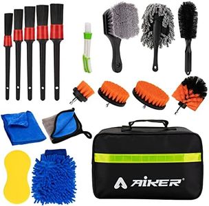 AIKER Nettoyage Voiture,18PCS Brosse Kit Nettoyage Voiture Professionnel Avec Brosse De Jante, Brosse De Détail, Sac De Rangement, Brosse De Forage, Gants De Lavage, Chiffon De Nettoyage En Microfibre