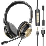 Wantek USB Headset with Microphone for PC Laptop, Type-c/USB/3.5mm Jack 3-In-1 Headphones with Noise Cancelling and Volume Control for Call Centers, Skype, Zoom, Home Office, Online Courses