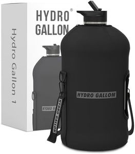 Hydro Gallon - 1 Gallon Water Bottle with Insulated Sleeve and Straw Lid, Handle, Motivational Time Marker No Words, Pocket, Shoulder Strap. Leakproof BPA free Large Jug for Men. 128oz (Black)