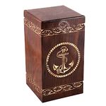 Hind Handicrafts Rosewood Cremation Urns for Human Ashes Adult Large - Wooden Burial Urn for Columbarium - Funeral Urn Box (250 Cubic Inches, Anchor)