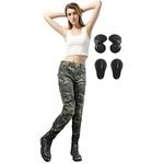 SHAIYOU Womens Motorcycle Trousers,Ladies Motorbike Protective Camo Jeans Riding Motocross Stretch Racing Pants with 4 Removable Armour (Green,L)