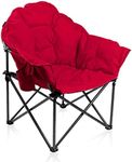 ALPHA CAMP Oversized Camping Chairs Padded Moon Round Chair Saucer Recliner Supports 500 lbs with Folding Cup Holder and Carry Bag,Red