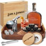 Bark & Barware Premium Cocktail Smoker Kit with Torch - Natural Wood Box, Silver Tools, 6 Flavors Wood Chips - Old Fashioned Bourbon Smoker Kit (no Butane) Whiskey Gifts for Men - Whiskey Smoker Kit