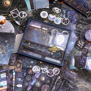 icceemee Scrapbooking Supplies Kit, Blue Starry Sky Scrapbooking Kit for Bullet Junk Journaling, Stationery, A6 Grid Notebook, Floral DIY Note-Taking Supplies, Birthday Craft Gift for Teen Girls