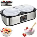 JAOGAUS Yoghurt Maker 2L, Yogurt Machine with 2 Glass Containers 1000ml, Adjustable Temperature 20–55°C, 48H Timer Automatic YogurtMaker for HomemadeYogurt, Dairy Products, Cheese
