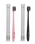 CARE CUB Black & Pink Flat Head Ultra Soft-Bristles Micro Nano 10,000 Nano Bristle Good Cleaning Effect For Sensitive Teeth Oral Gum Recession,Manual Toothbrush For Adults Pack Of 2