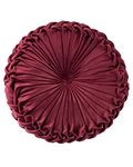 XQ HOUSE Round Velvet Pillow for Couch Small Handmade Decorative Throw Pillow for Bed Bedroom 13.7" Dark Red